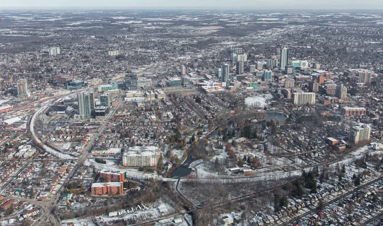 Kitchener, Ontario downtown cityscape and urban streetscape — lawn care service area