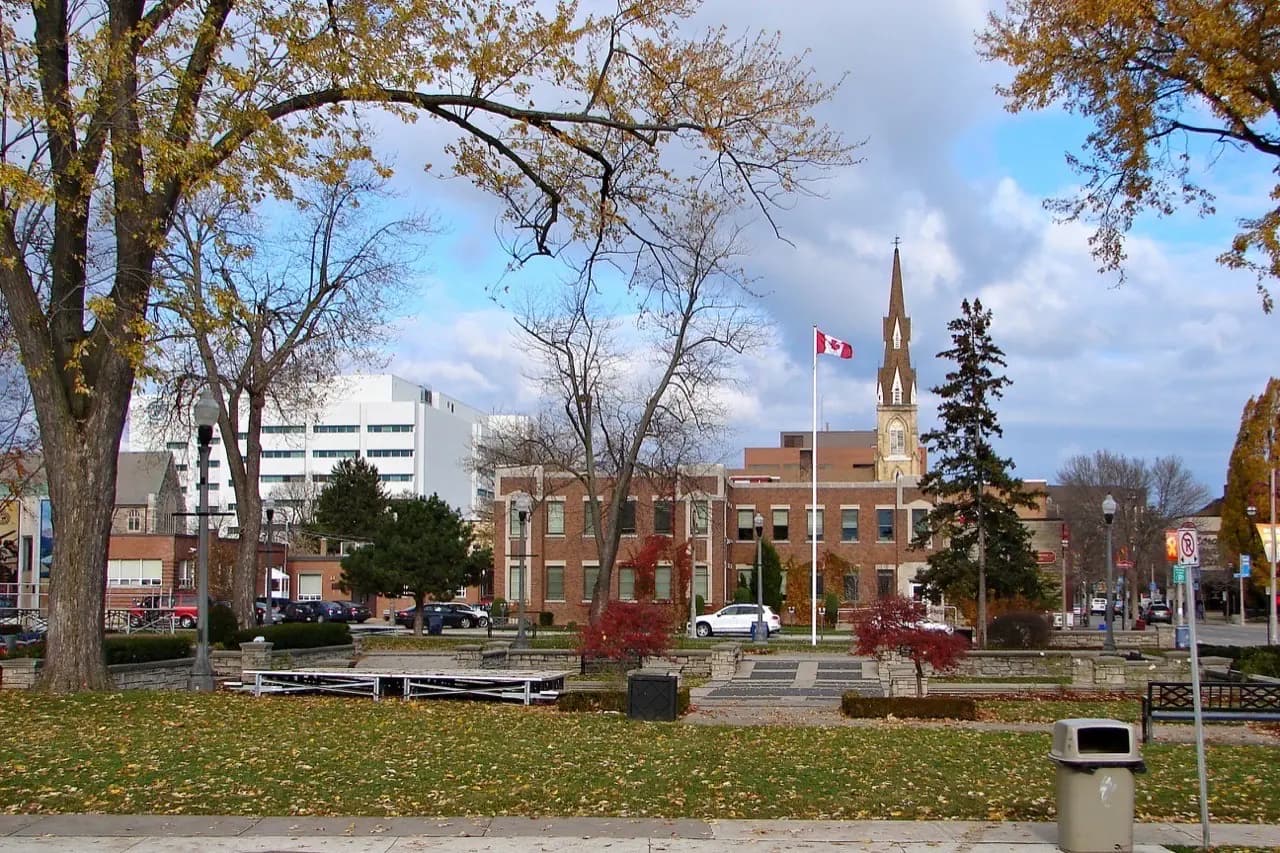 Oshawa, Ontario downtown streetscape in Durham Region — lawn care service area